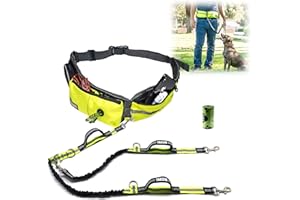 TAKSIN The Ultimate Hands Free Two Dogs Double Leash System for Walking Running Hiking Training, Reflective Bungee Leash, Treat Holder, Poop Bag Dispenser for Small Medium Large Dogs (Yellow Pack)
