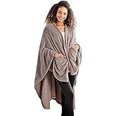 Berkshire Blanket Primalush™ Wearable Blanket, Cozy Loungewear Pocketed Plush Cape Wrap for Adults & Teens(Brown, One Size 58"X64")