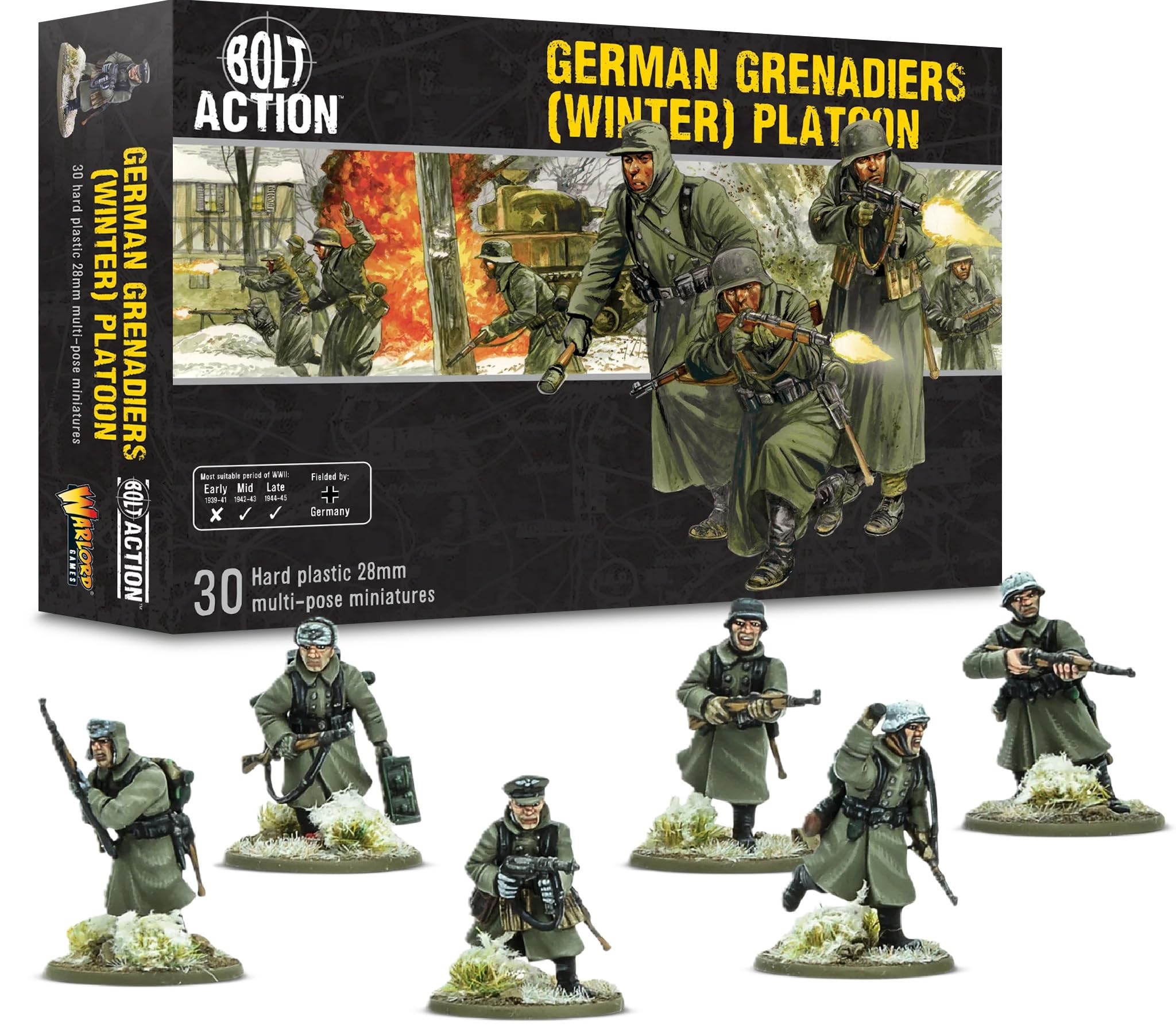 Warlord Games Germans Grenadiers Winter Infantry Platoon - 28mm Scale Plastic Miniatures for Bolt Action Highly Detailed World War 2 Miniatures for Table-top Wargaming