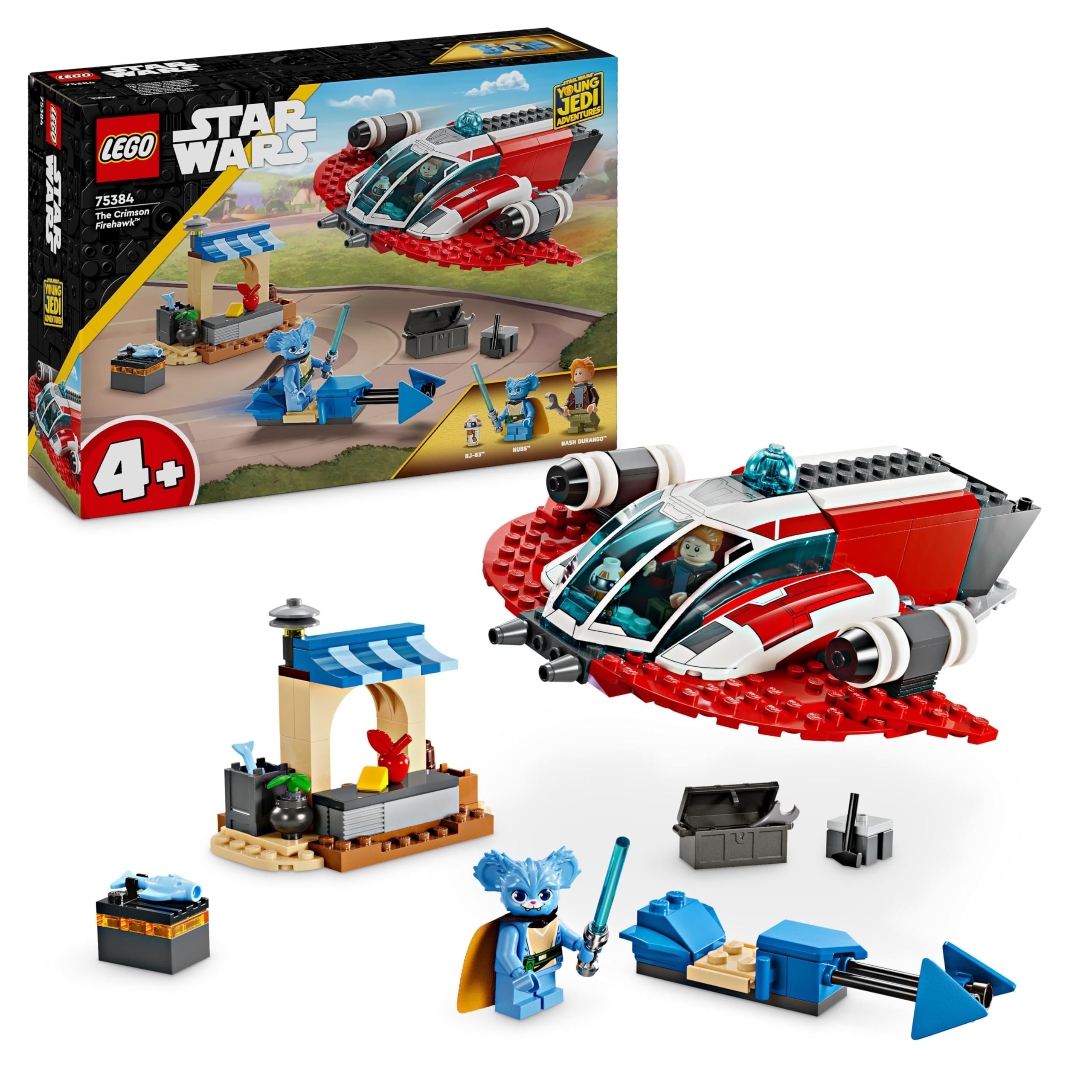 LEGO 75384 Star Wars The Crimson Firehawk, Young Jedi Adventures Starter Set, Buildable Toy Starship for 4 Plus Year Old Kids, Boys & Girls with Speeder Bike Vehicle and 3 Characters, Gift Idea
