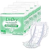 LivDry High Absorbency Pad Insert for Incontinence Briefs and Adult Diapers, Women and Men, Hyper 1200 (120 Count)
