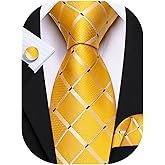 Barry.Wang Mens Tie Set Plaid Check Neckties Formal Business Wedding Luxury Pocket Square Cufflinks