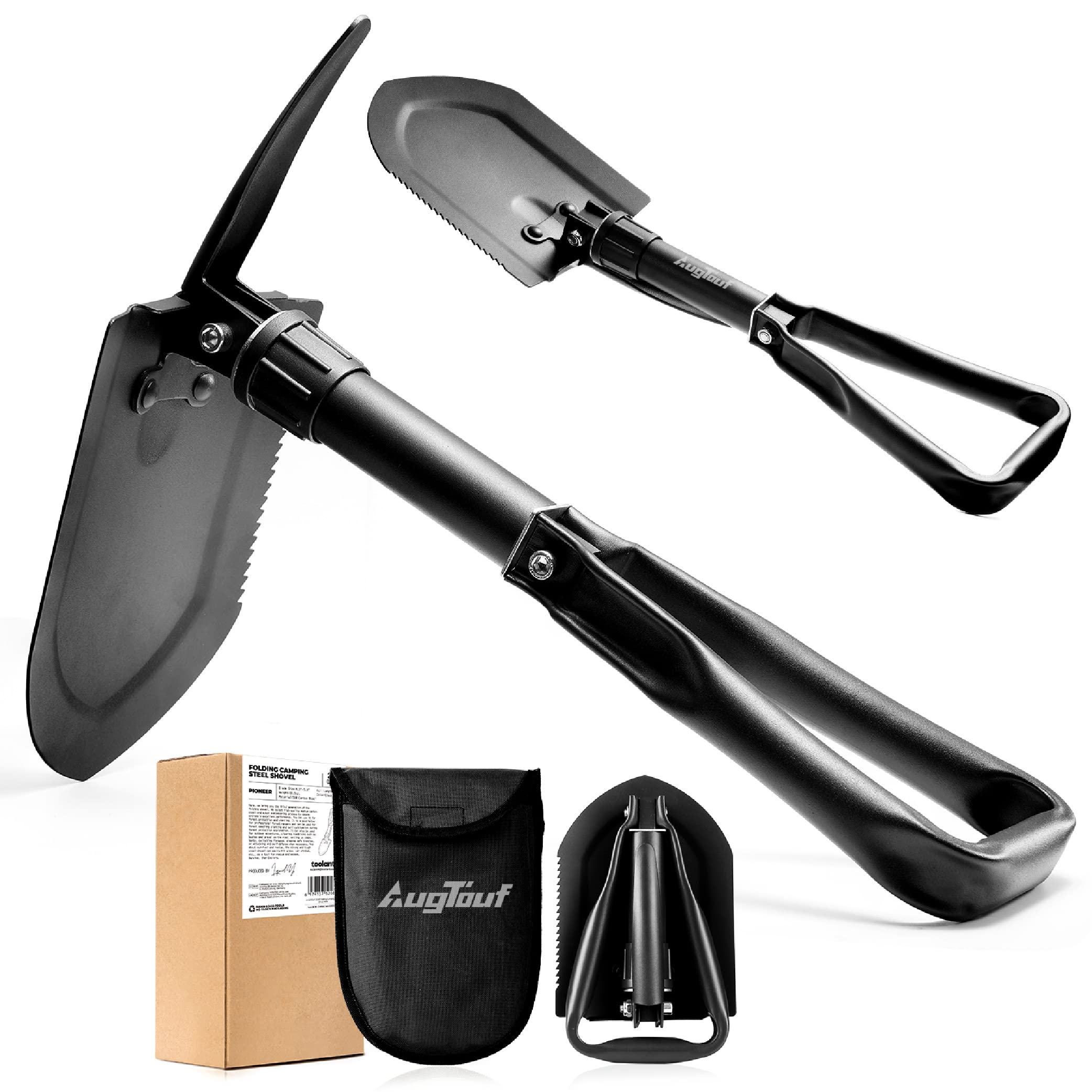 Photo 1 of 22.8'' Military Folding Camping Shovel, Offroad Survival High Carbon Steel Shovel (Black) AugTouf by toolant