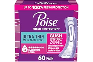 Poise Ultra Thin Incontinence Pads & Postpartum Incontinence Pads, 5 Drop Maximum Absorbency, Long Length, 60 Count