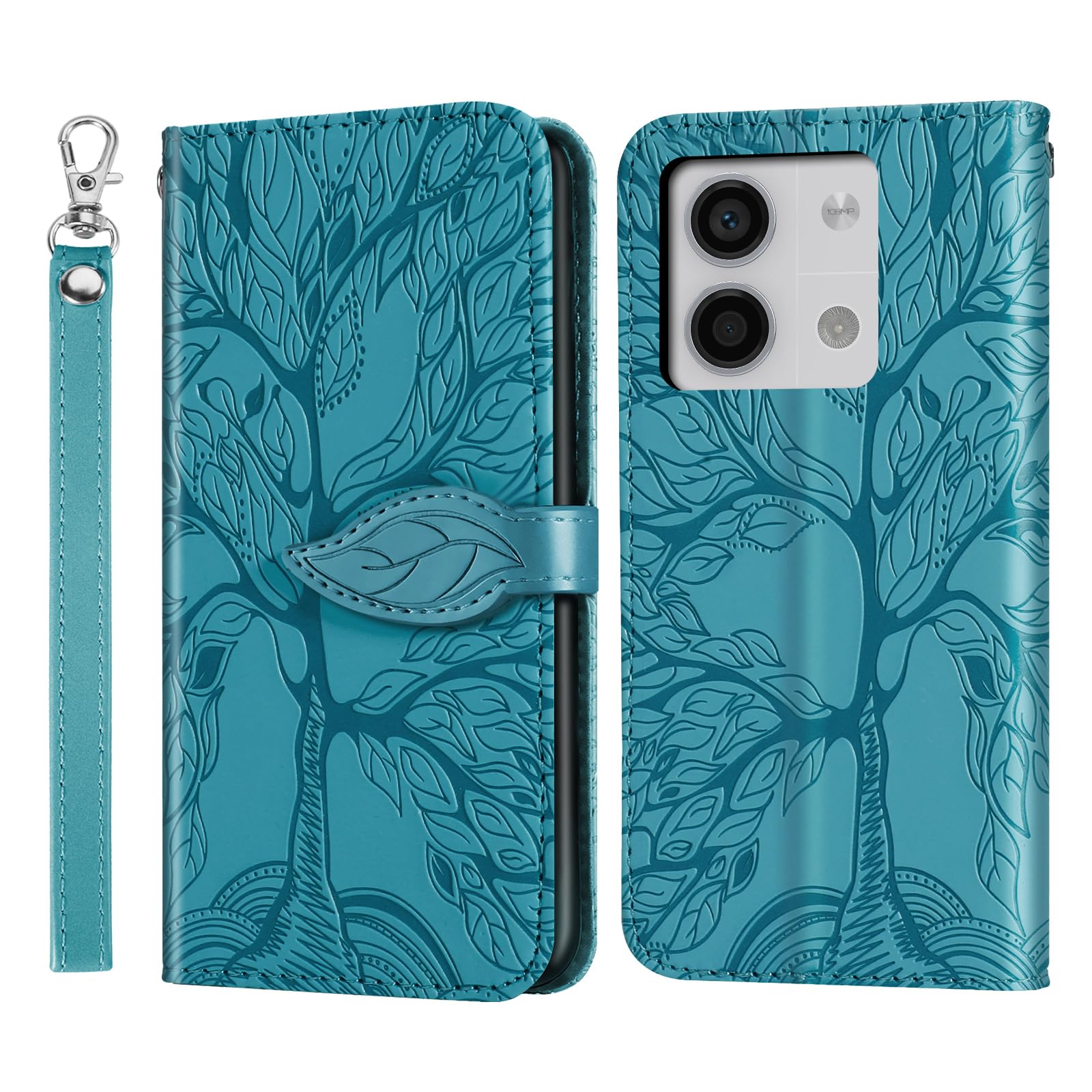 Rostsant Xiaomi Redmi Note 13 5G Case Cover Embossed Tree PU Leather Magnetic Closure Protective Phone Case Card Slots Wallet Flip Case for Xiaomi Redmi Note 13 5G Blue