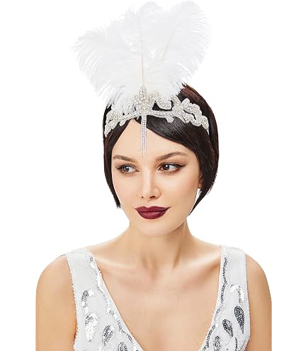 Amazon.com: XKTEI 2pcs Sequins Feather Headpiece,1920s  display picture 3