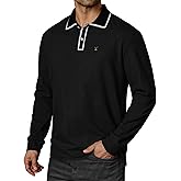 Herberton Men Pique Long Sleeve Polo Casual Business Doberman Embroidery Color Block Collared Shirt (S-XXL)