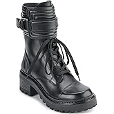 DKNY womens Basia Lace Up Leather Combat Boot