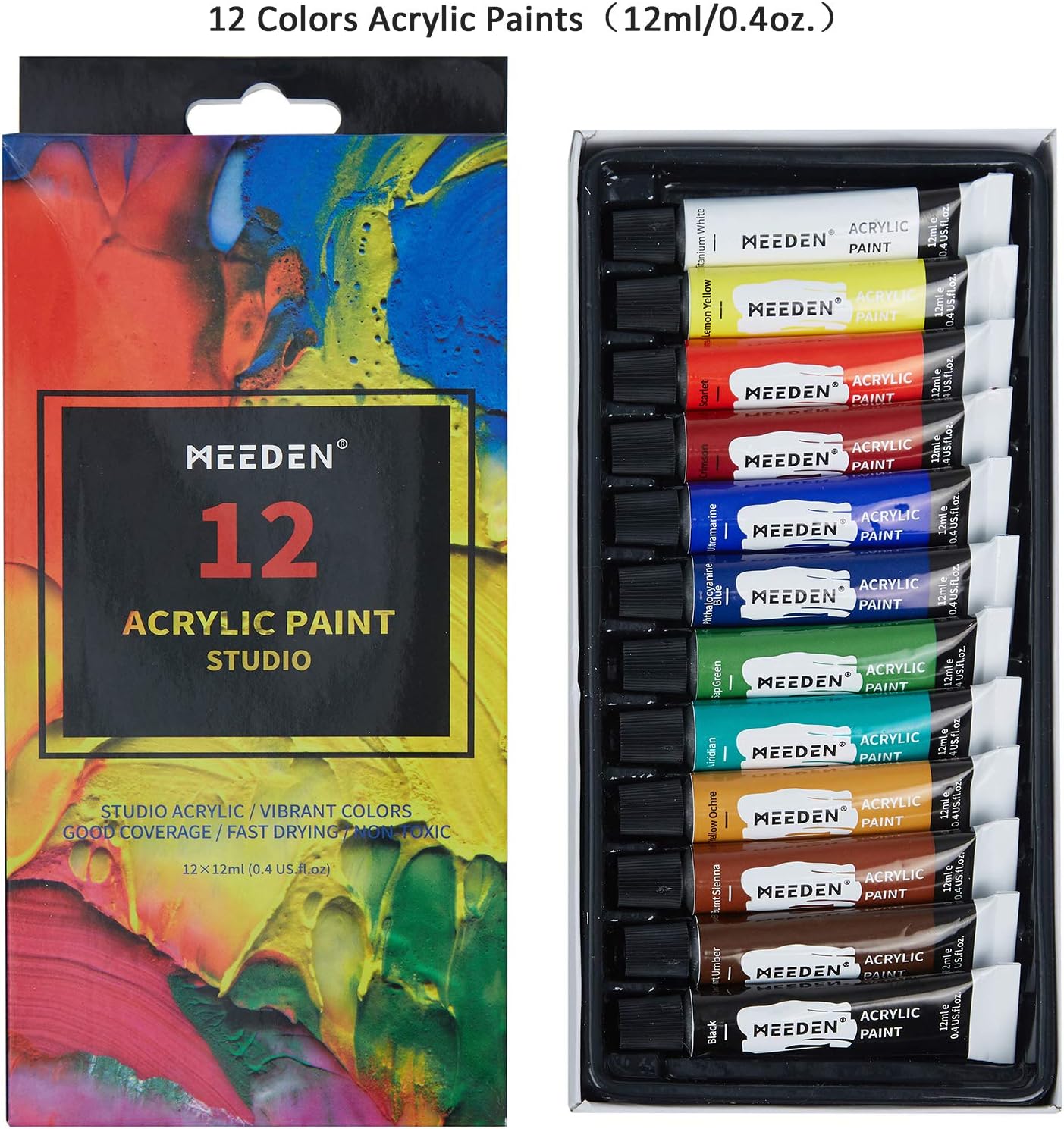 MEEDEN 22-Pcs Acrylic Painting Set with 16.8'' Tabletop Easel, 12 Colors Acrylic Paints, 3 Canvas Panels, 5 Paint Brushes & Wooden Palette, Art Painting Supplies for Kids, Beginners or Budding Artists