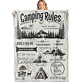 MIEPOS Camping Rules Throw Blanket, 50x60in, Soft, Lightweight Flannel,Rustic Campfire Decor with Tent, Forest and Fun Quotes Blankets, Gifts for Campers, for Rv Cabin Home Living Room Decor