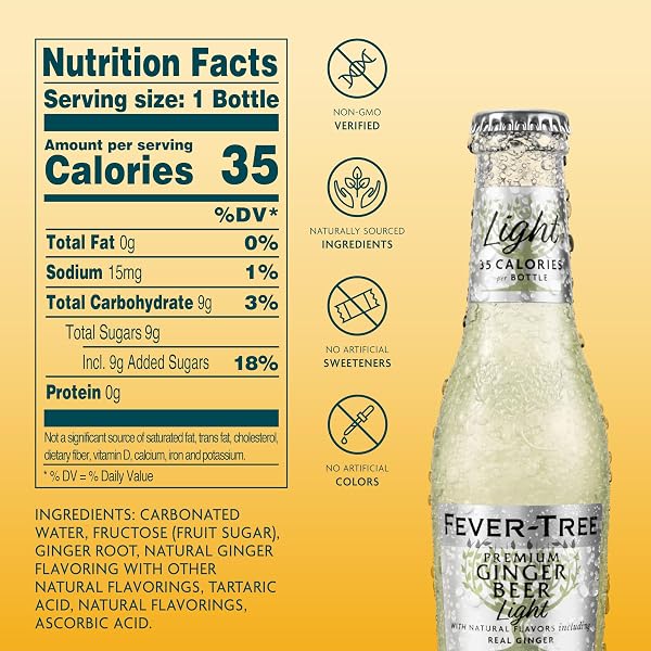 FEVER-TREE LIGHT GINGER BEER – PREMIUM LOW CALORIE MIXER FOR COCKTAILS AND MOCKTAILS, 6.8 FL OZ BOTTLES, PACK OF 24 – NATURALLY SOURCED, NON-GMO