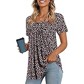 LONGYUAN Womens Tunic Tops 2026 Short Sleeve Shirts Summer Casual Tee Comfy Blouses S-4XL
