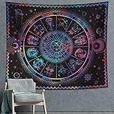 DESIHOM 12 Constellation Zodiac Trippy Psychedelic Sun Tapestry for Bedroom Living Room Dorm Decor 59x51 Inch