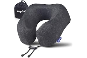 napfun Travel Pillow, Travel Accessories & Travel Essentials for Airplane Upgraded 100% Pure Memory Foam Travel Neck Pillow for Flight Headrest Sleep, Portable Plane Necessities, Full Black