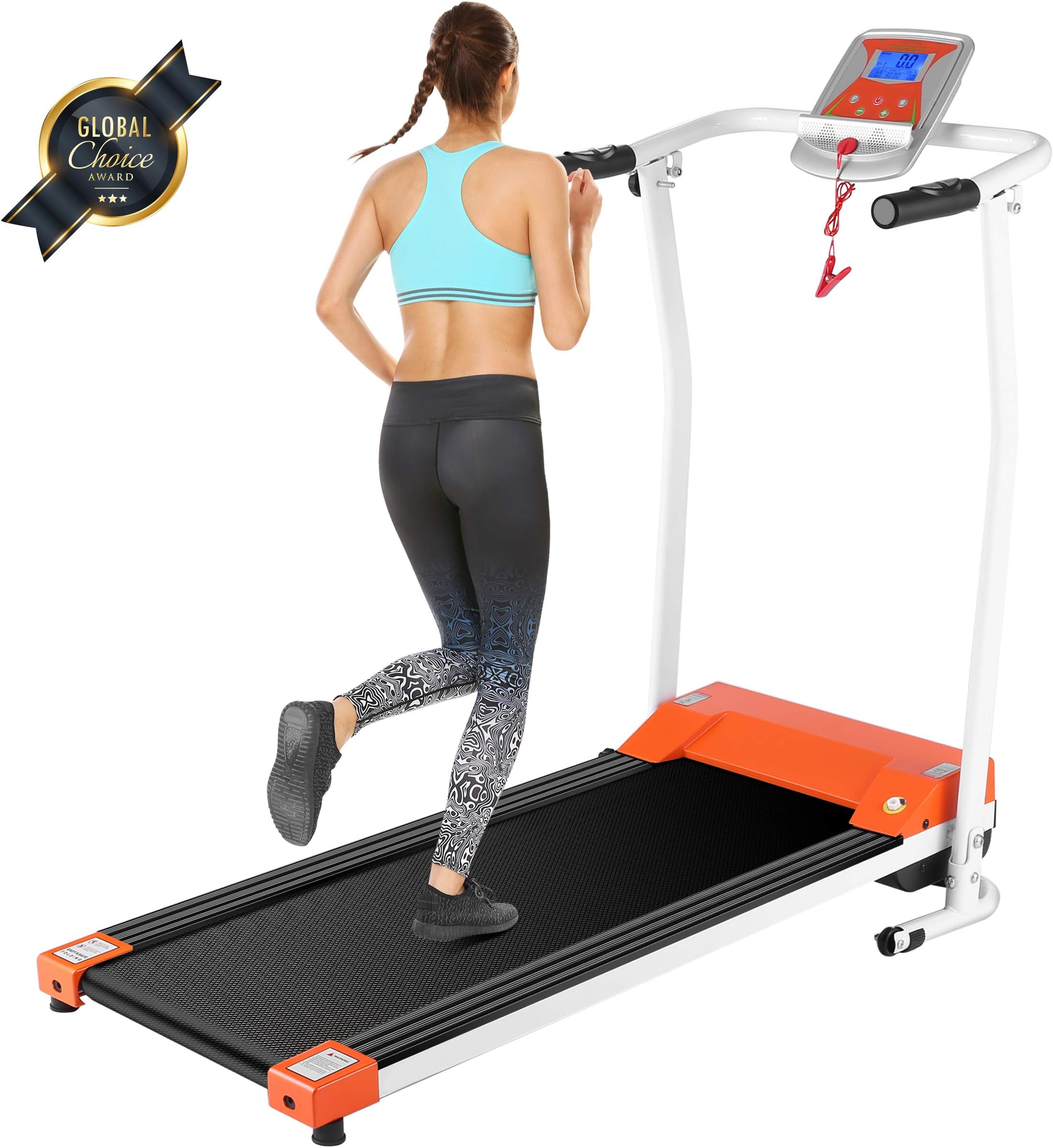 OppsDecor Folding Treadmill for Home, Electric Treadmills with LCD Display Exercise Fitness Trainer Walking Running Machine (Orange)