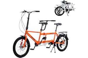 GOJLEX Foldable Tandem Bike, 20”City Tandem Folding Bicycle, 7-Speed Adjustable Cruiser Bike Folding Bike with 3 Seats& Disc Brake, CE FCC CCC