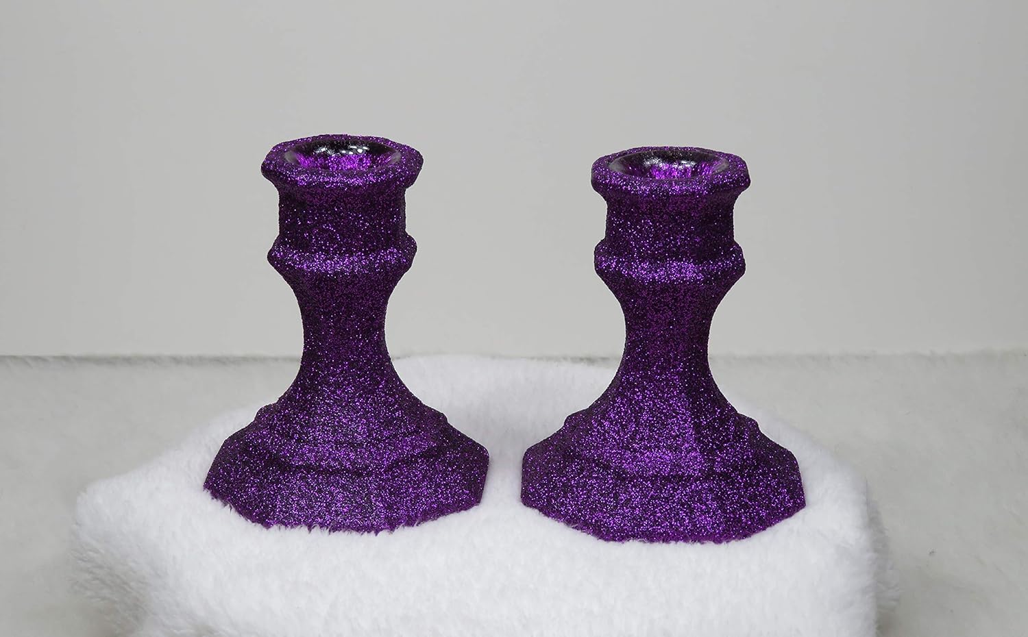 Glass Candle Stick Holders, Dark Purple Glitter, Home Decor, Unique Gift Handmade