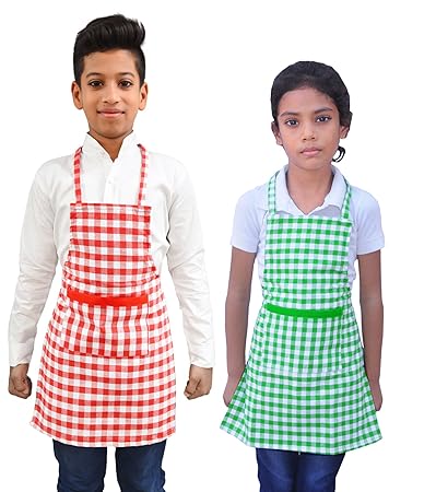 Switchon Waterproof Kids Multi Purpose Cooking Painting and School Apron in Checks Pack of 2 Apron