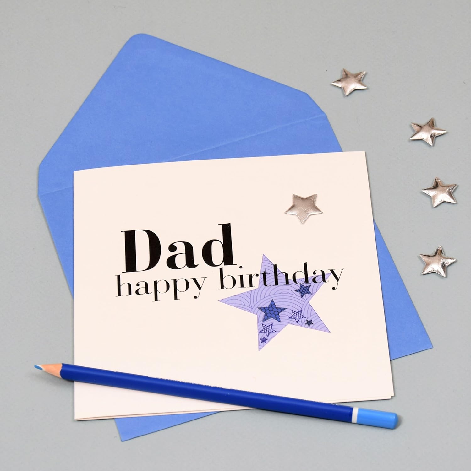 Claire Giles Greeting Cards, Happy Birthday Dad Card, Blue Stars design and Embellished with a shiny padded star - Image 4