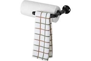 MyGift Wall-Mounted Paper Towel Holder Under Cabinet Hanging Dish Towel Rack and Paper Towel Dispenser with Industrial Metal Pipe