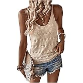 COZYEASE Women's Knit Cami Tops Spaghetti Strap Pointelle Sweater Vest Bodycon Sleeveless Casual Summer Tank Tops