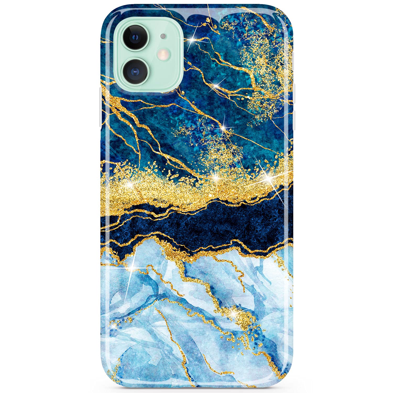 Photo 1 of JIAXIUFEN Compatible with iPhone 11 Case Gold Sparkle Glitter Marble Design Slim Shockproof TPU Soft Rubber Silicone Cover Phone Case for iPhone 11 6.1 inch Dark Blue