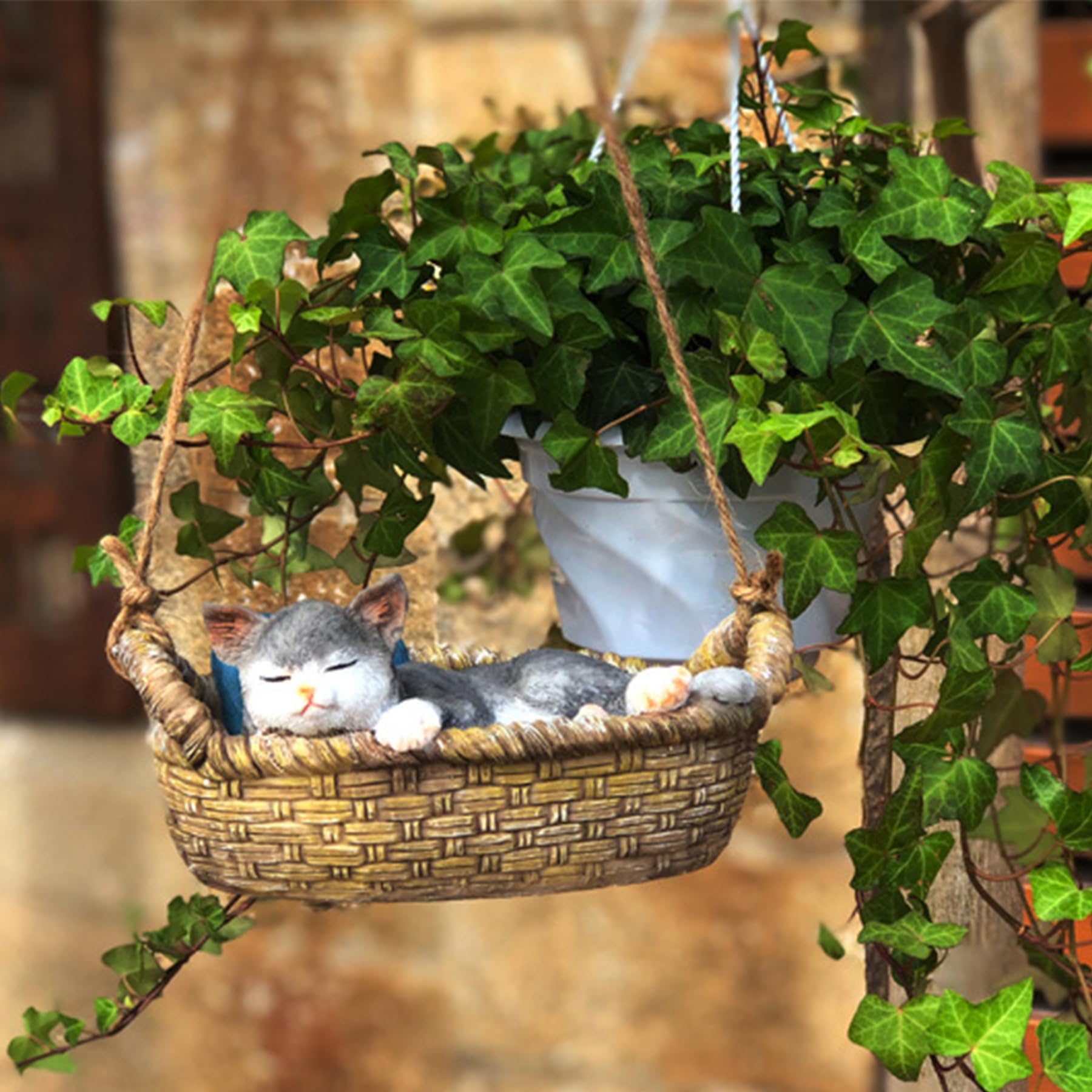 Cat Garden Ornaments Outdoor - Garden Ornaments Outdoor, Sleeping Cat Statue, Kitten Swing Pendant, Resin Swing Cat Statue, Animal Figurine Hanging Decor For Lawn Garden Decoration Cat Lovers Gifts