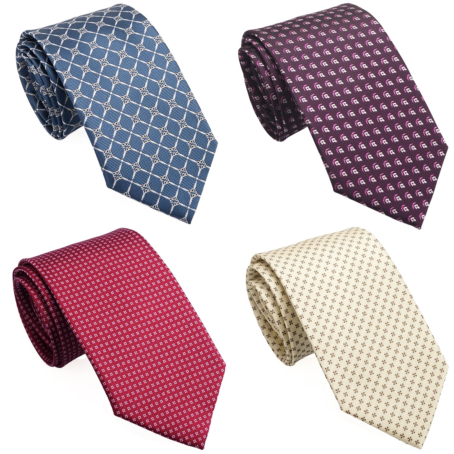 ZENXUS Corbatas largas XXL de 70 pulgadas, corbatas extralargas para hombres grandes y altos, rojo, azul, berenjena, beige, paquete de 4