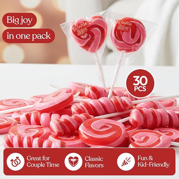 30 PACK VALENTINES DAY LOLLIPOPS – INDIVIDUALLY WRAPPED HEART, SWIRL, TWIST SUCKERS – STRAWBERRY, RASPBERRY, TUTTI FRUTTI DELICIOUS FLAVORS – BULK LOVE SUCKERS GREAT USE, FOR KIDS PARTY FAVOR, CLASSROOMS PARTYS, GOODIE BAGS