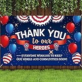 Thank You to Our Heroes Banner Decorations Patriotic Happy Veterans Day Backdrop Background for Greeting Police Military Army Employees Heroes Theme Party Supplies, 71 x 43 Inch
