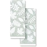 Martha Stewart Woodland Harvest Jacquard Leaves Kitchen Towel 2-Pack Set, 100% Cotton with Absorbent Honeycomb Texture, Decorative Kitchen Towels, Green, 16"X28"