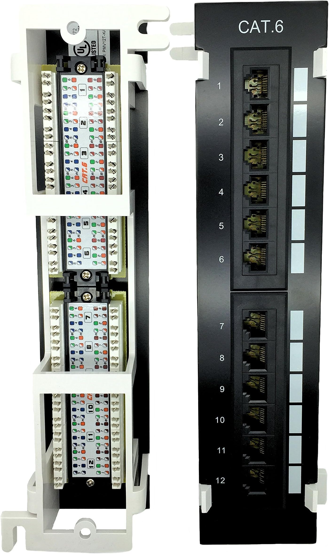 Cables Guru [UL Listed] Cat6 RJ45 Mini 12 Port Vertical Patch Panel with Mounting Bracket