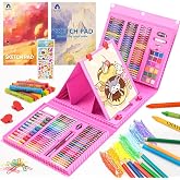 VigorFun Art Supplies, 240 PCS Drawing Art Kit, Pink Gifts for Kids Girls | Art Set Crafts Case with Double Sided Trifold Easel, Includes Sketch Pads, Crayons, Colored Pencils