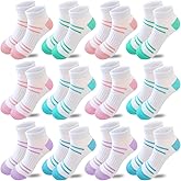 Bemeol 12 Pairs Girls Socks Kids Low Cut Ankle Athletic Socks Cotton Sports Sock