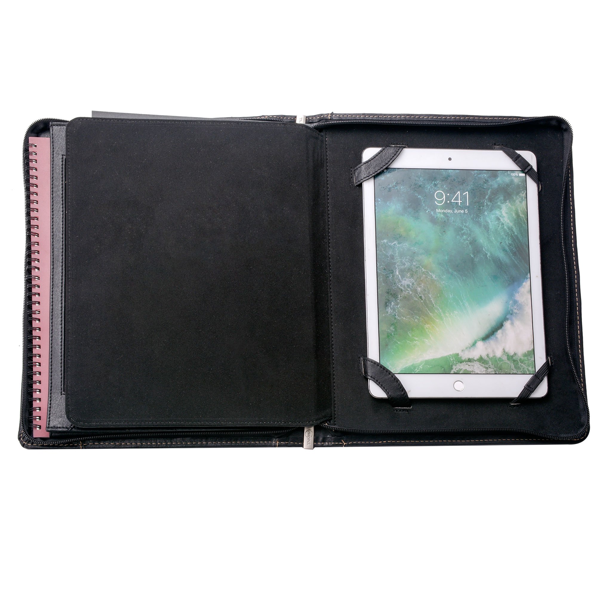 Leather Padfolio with Zipper, Organizer Padfolio Case for 9.7 Inch iPad