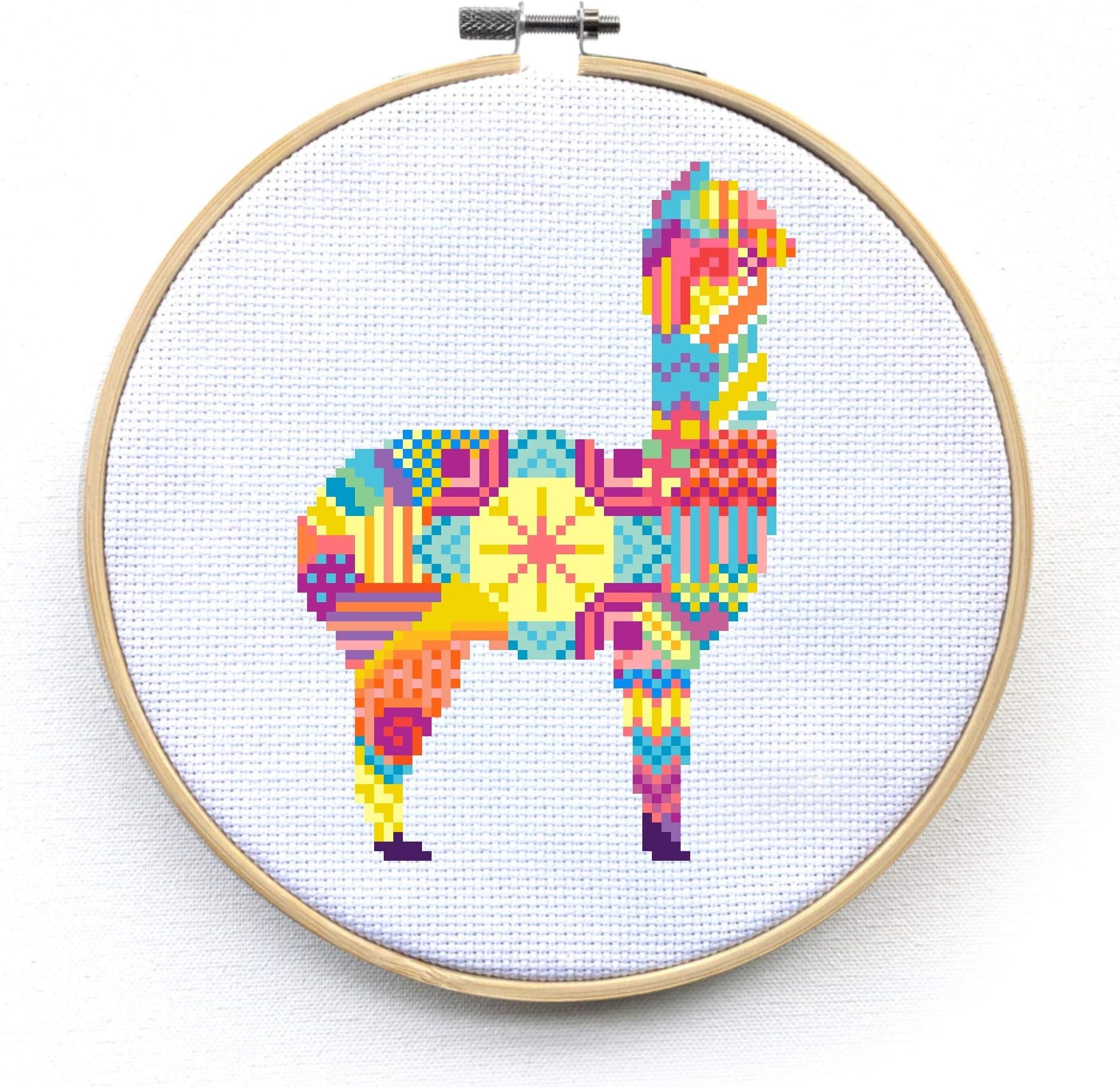 Colorful Alpaca Cross Stitch Kit - Modern Llama Cross Stitch Pattern - Beginner Counted Cross Stitch Kit (Hoop)