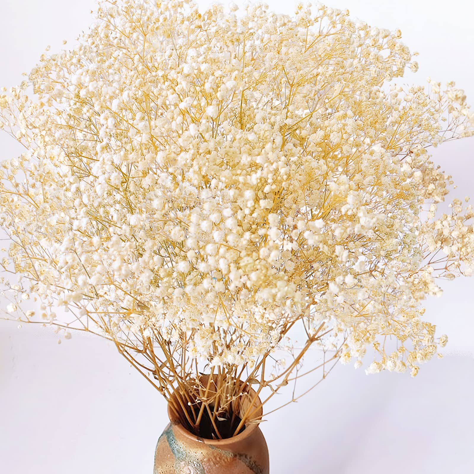 Photo 1 of 4000+ Dried Babys Breath Flowers Bulk - 17.2" Ivory White Dried Flowers Bouquet, Natural Gypsophila Branches for Vase Filler, Wedding, Home, Table Centerpiece Decor, Dry Flowers Bulk for DIY, Party