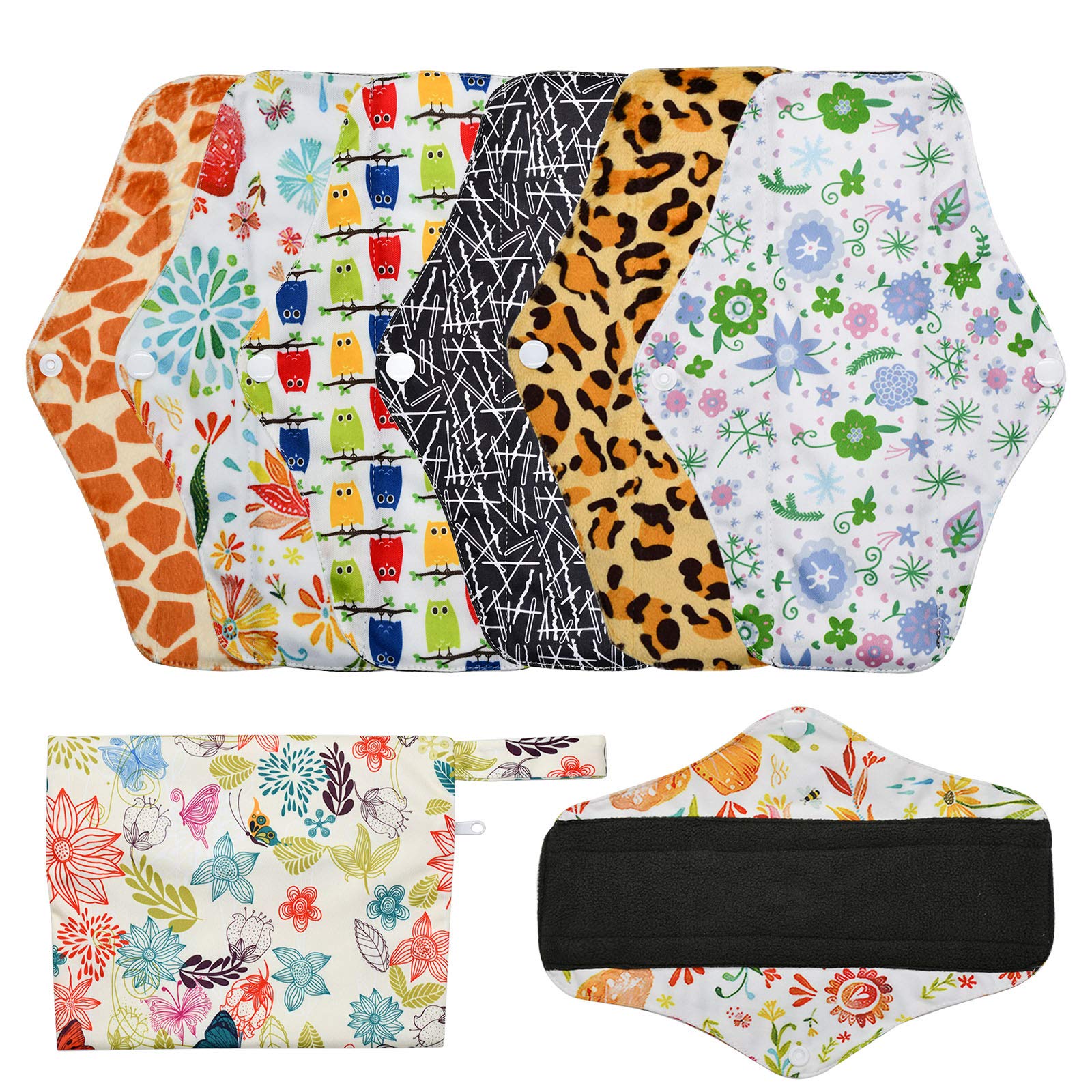 RZJZGZ Reusable Sanitary Towels Pads (Medium and Heavy Flow, 25cm), Environmental Protection Menstrual Panty Pads Washable Cloth Sanitary Towel Pad Panty Liners with Mini Carry Bag Set(6 Pack)