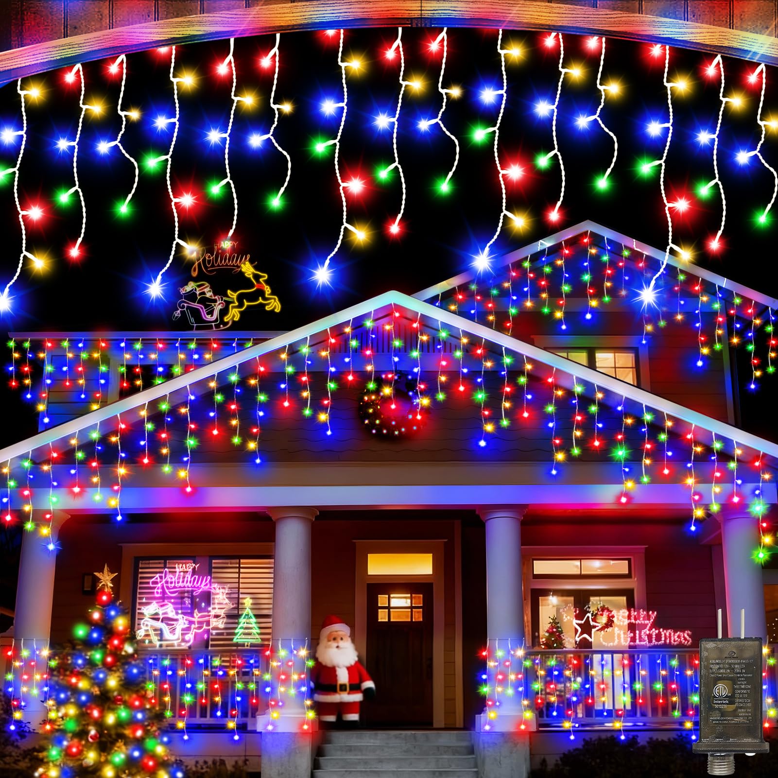 Photo 1 of 65 FT 640 LED Christmas Lights Outdoor Decorations Clear Wire String Lights Plug in 120 Drops 8 Modes Memory Timer Connectable Curtain Fairy Lights Waterproof for Holiday Wedding Party-Multicolored