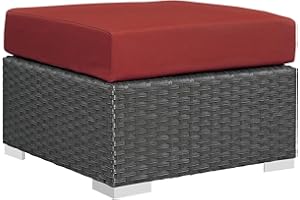 Modway Sojourn Wicker Rattan Outdoor Patio Sunbrella Fabric Ottoman in Canvas Red