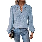 Falechay Womens Tops Swiss Dot Boho Long Sleeve Shirts V Neck Casual Chiffon Blouses Flowy Lace Hem Cute Clothing Trendy 2026