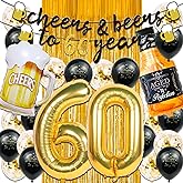 60th Birthday Decorations for Men, Happy 60th Birthday Decorations with 40 Inch Gold 60 Number Balloons, Birthday Banner, Latex Balloon, Fringe Curtains and Foil Balloons