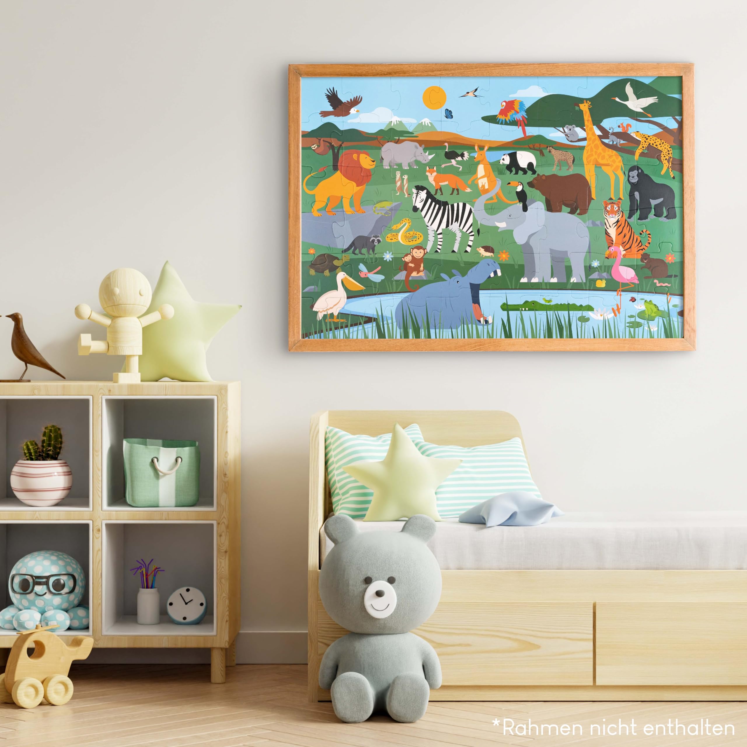 BONNYCO XXL Puzzle Kinder Dschungeltiere mit 48 Große Teile. Safari Bodenpuzzle XXL 92 x 62 cm als Geschenke für Kinder. Puzzel Lernspielzeug für Jungs und Mädchen 2-8 Jahre 7