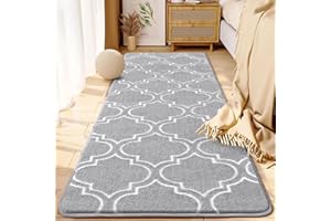 HOMORE 2x6 Runner Rug, Long Shag Area Rug for Bedroom Living Room Couch Hallyway, Super Soft Memory Foam Rugs for Kids Nursery Dorm, Light Gray/White