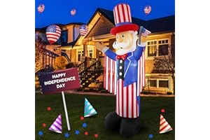 InfleasJoiy 4th of July 8ft Independence Day Uncle Sam with built-in LED lights to light up your patio, outdoor holiday inflatable decoration for outdoor and indoor parties, patio, patio