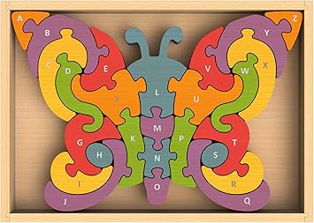 BeginAgain - Puzzle de Madera ABC con diseño de Mariposa A-ZZZL, Puzzle de Madera y Juguete Educativo para niños pequeños.: Amazon.es: Juguetes y juegos
