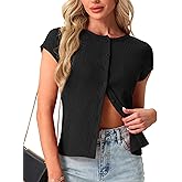 Womens Short Sleeve Shirts Casual Summer Ribbed Knit Tshirts Fitted Button Up Tops
