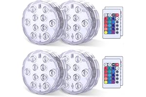 Qoolife Submersible LED Lights Remote Control, RGB Multi Color Changing Waterproof Light for Pool, Vase Base, Spa, Aquarium, Pond, Hot Tub, Decoration, Party, 4-Pack