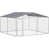 PawHut Outdoor Dog Kennel Galvanized Steel Fence with Cover Secure Lock Mesh Sidewalls for Backyard
