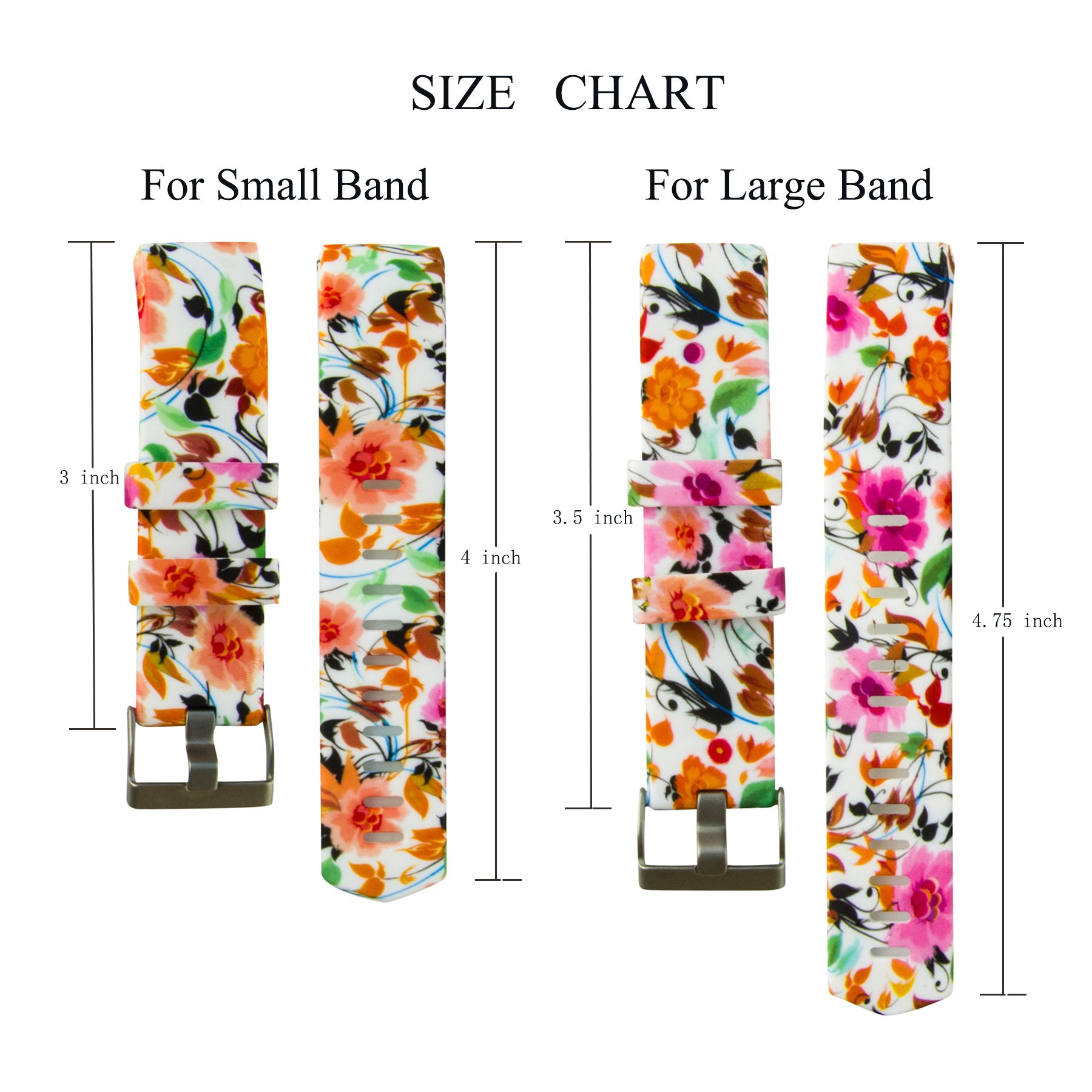 Fitbit Charge 2 Band,Soft Silicone Adjustable Replacement Sport Strap Floral Design Bands with Classic Buckle Fitness Accessory Wristband for Fitbit Charge2 (Pattern-3, Large (Wrist 6.5\
